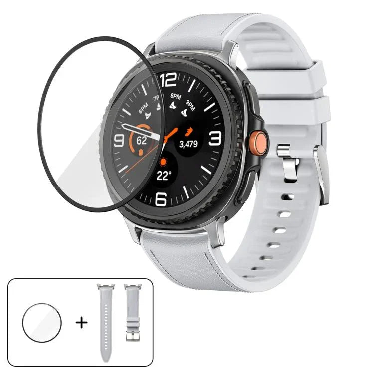 シリコンレザースキンウォッチバンド 3Dカーブフィルム付き、Samsung Galaxy Watch8 Classic 46mm用、Samsung Galaxy Watch8 44mm用、Samsung Galaxy Watch8 40mm用