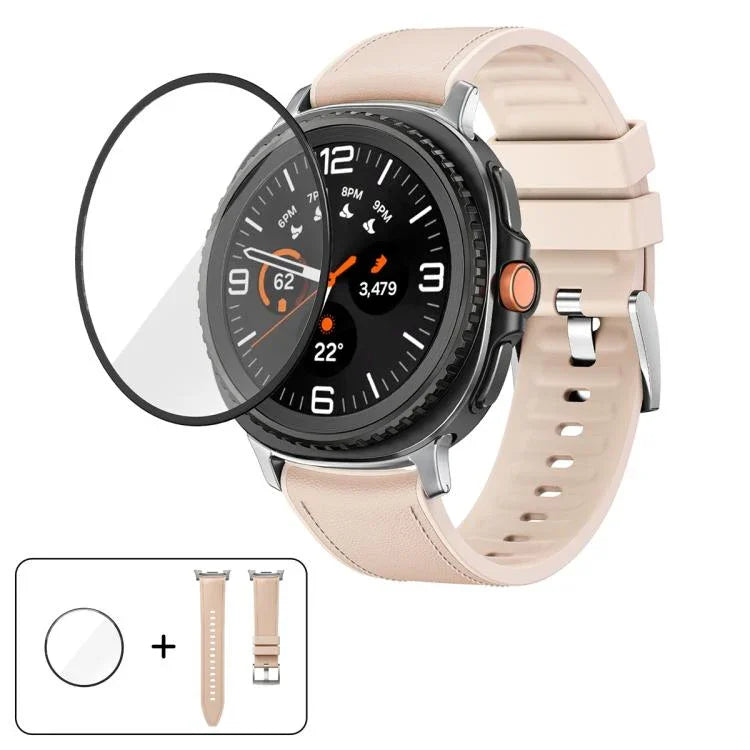 シリコンレザースキンウォッチバンド 3Dカーブフィルム付き、Samsung Galaxy Watch8 Classic 46mm用、Samsung Galaxy Watch8 44mm用、Samsung Galaxy Watch8 40mm用