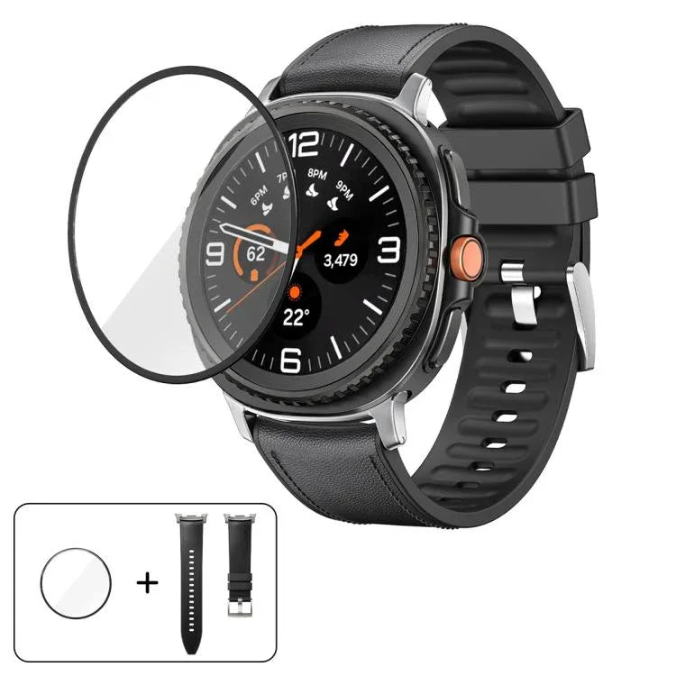 シリコンレザースキンウォッチバンド 3Dカーブフィルム付き、Samsung Galaxy Watch8 Classic 46mm用、Samsung Galaxy Watch8 44mm用、Samsung Galaxy Watch8 40mm用