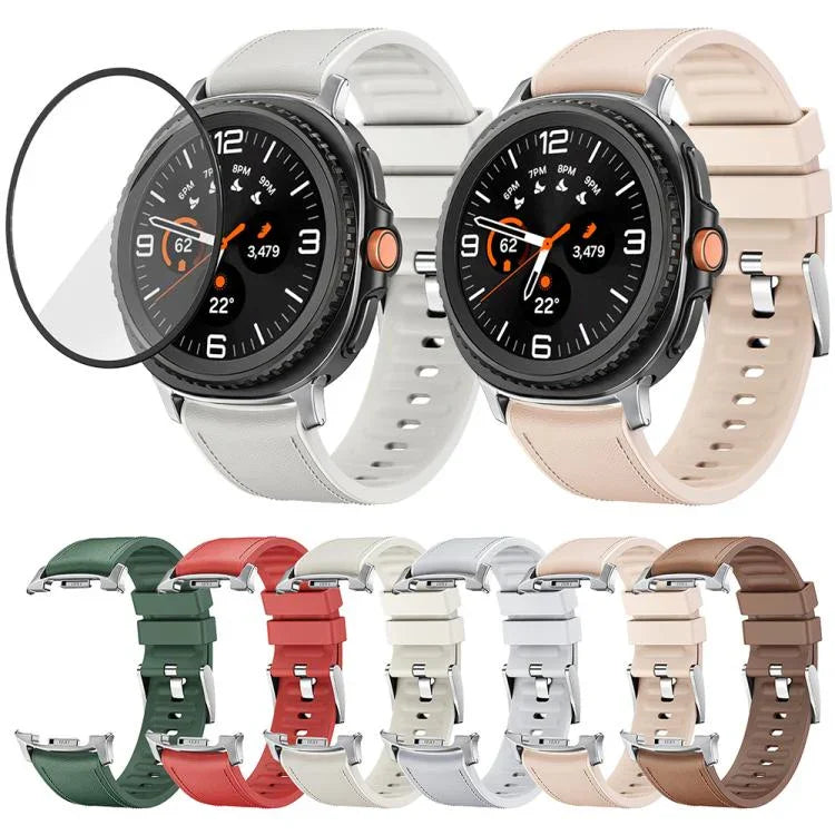 シリコンレザースキンウォッチバンド 3Dカーブフィルム付き、Samsung Galaxy Watch8 Classic 46mm用、Samsung Galaxy Watch8 44mm用、Samsung Galaxy Watch8 40mm用