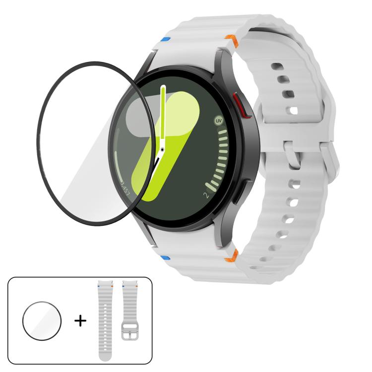 波縫いシリコンウォッチバンド 3Dカーブフィルム付き、Samsung Galaxy Watch5 Pro 45mm用、Samsung Galaxy Watch5 40mm用、Samsung Galaxy Watch4 44mm用、Samsung Galaxy Watch4 40mm用