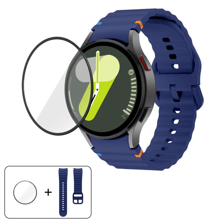 波縫いシリコンウォッチバンド 3Dカーブフィルム付き、Samsung Galaxy Watch5 Pro 45mm用、Samsung Galaxy Watch5 40mm用、Samsung Galaxy Watch4 44mm用、Samsung Galaxy Watch4 40mm用