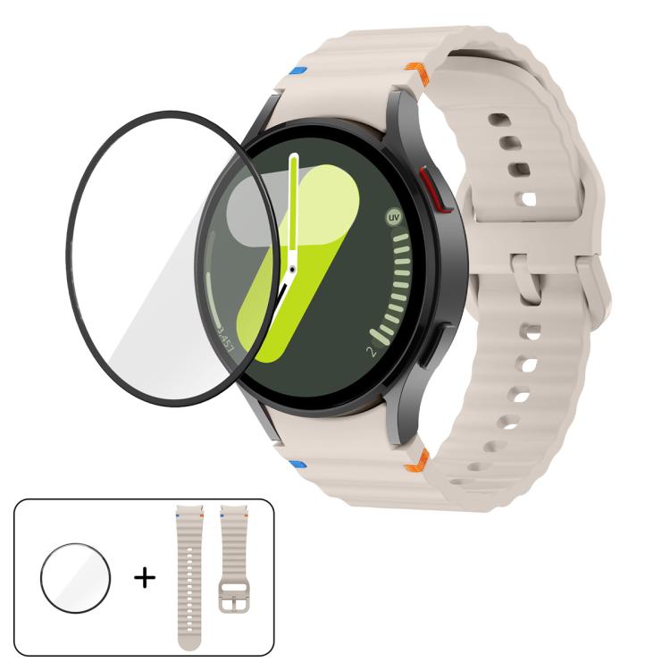 波縫いシリコンウォッチバンド 3Dカーブフィルム付き、Samsung Galaxy Watch4 Classic 46mm用、Samsung Galaxy Watch4 Classic 42mm用、Samsung Galaxy Watch5 Active 40mm用、Samsung Galaxy Watch5 Active 44mm用