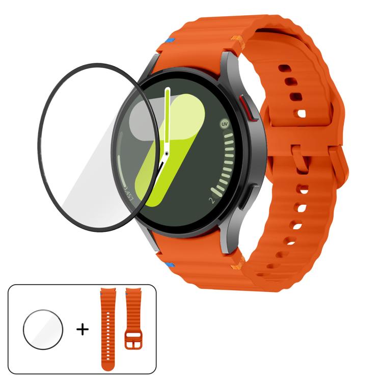 波縫いシリコンウォッチバンド 3Dカーブフィルム付き、Samsung Galaxy Watch4 Classic 46mm用、Samsung Galaxy Watch4 Classic 42mm用、Samsung Galaxy Watch5 Active 40mm用、Samsung Galaxy Watch5 Active 44mm用