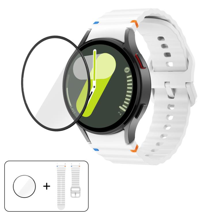 波縫いシリコンウォッチバンド 3Dカーブフィルム付き、Samsung Galaxy Watch4 Classic 46mm用、Samsung Galaxy Watch4 Classic 42mm用、Samsung Galaxy Watch5 Active 40mm用、Samsung Galaxy Watch5 Active 44mm用