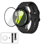 波縫いシリコンウォッチバンド 3Dカーブフィルム付き、Samsung Galaxy Watch4 Classic 46mm用、Samsung Galaxy Watch4 Classic 42mm用、Samsung Galaxy Watch5 Active 40mm用、Samsung Galaxy Watch5 Active 44mm用