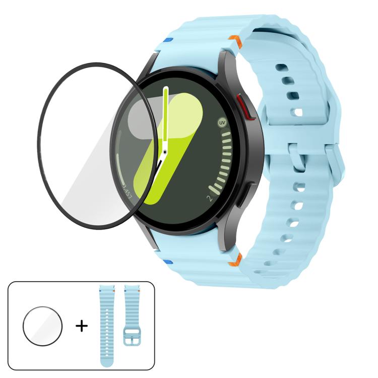 波縫いシリコンウォッチバンド 3Dカーブフィルム付き、Samsung Galaxy Watch4 Classic 46mm用、Samsung Galaxy Watch4 Classic 42mm用、Samsung Galaxy Watch5 Active 40mm用、Samsung Galaxy Watch5 Active 44mm用
