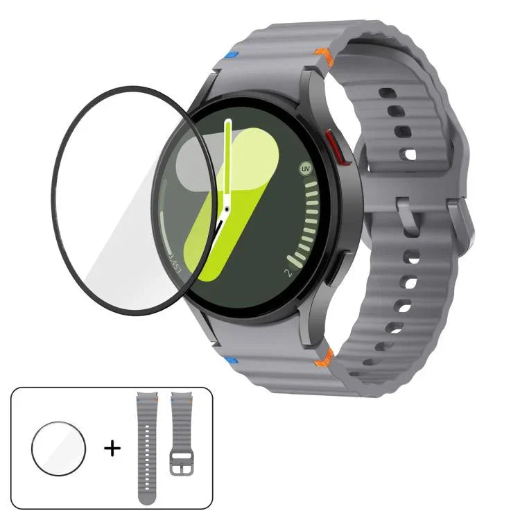 ウェーブステッチシリコンウォッチバンド 3Dカーブフィルム付き、Samsung Galaxy Watch4 Active 40mm用、Samsung Galaxy Watch4 Active 44mm用