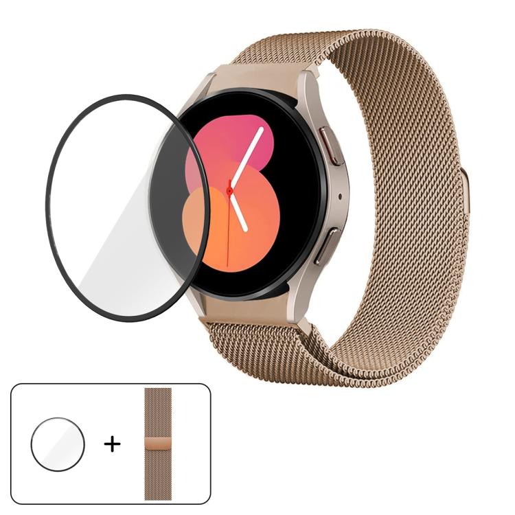 ミラネーゼマグネティックステンレススチールウォッチバンド（3Dカーブフィルム付き）、Samsung Galaxy Watch FE 40mm用、Samsung Galaxy Watch7 44mm用、Samsung Galaxy Watch7 40mm用、Samsung Galaxy Watch6 Classic 47mm用、Samsung Galaxy Watch6 44mm用