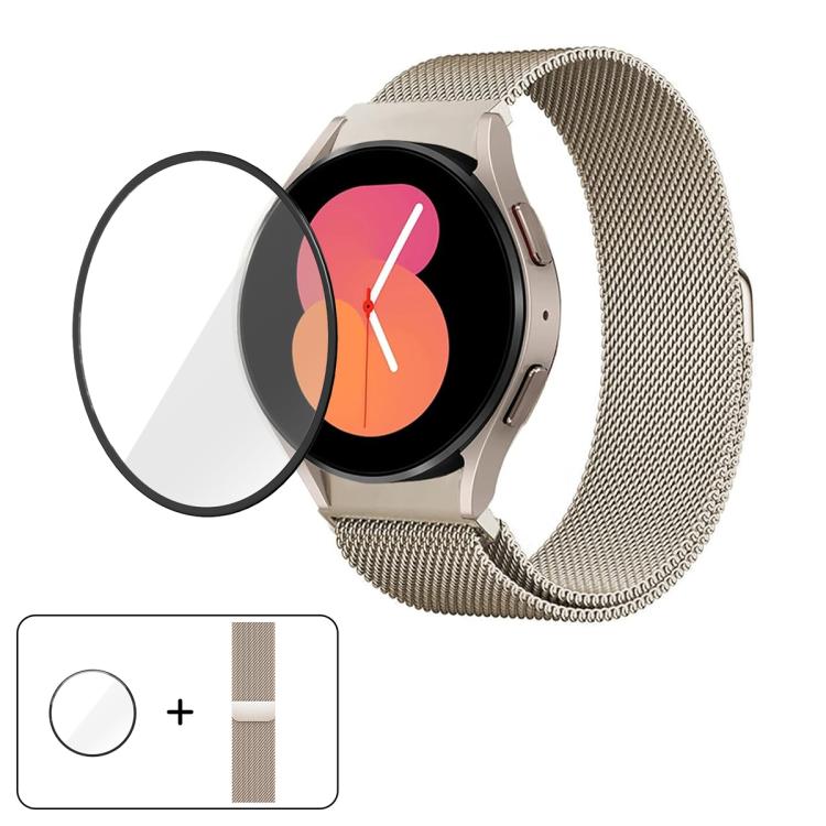 ミラネーゼマグネティックステンレススチールウォッチバンド（3Dカーブフィルム付き）、Samsung Galaxy Watch FE 40mm用、Samsung Galaxy Watch7 44mm用、Samsung Galaxy Watch7 40mm用、Samsung Galaxy Watch6 Classic 47mm用、Samsung Galaxy Watch6 44mm用