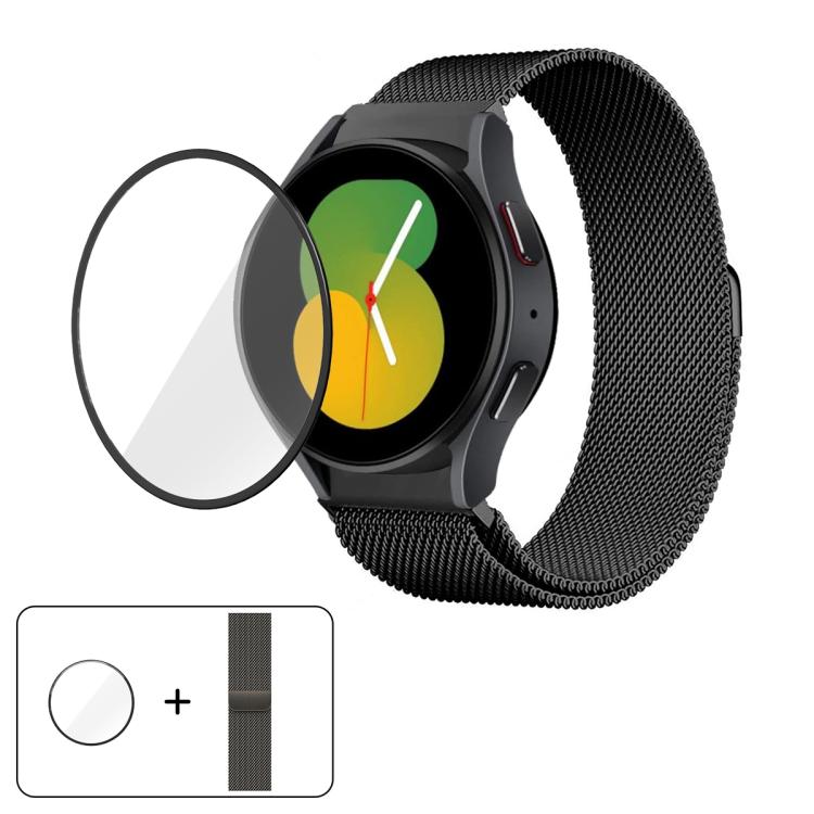 ミラネーゼマグネティックステンレススチールウォッチバンド（3Dカーブフィルム付き）、Samsung Galaxy Watch6 Classic 43mm用、Samsung Galaxy Watch5 44mm用、Samsung Galaxy Watch5 Pro 45mm用、Samsung Galaxy Watch5 40mm用、Samsung Galaxy Watch4 44mm用
