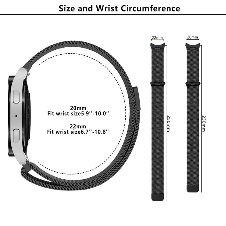 ミラネーゼマグネティックステンレススチールウォッチバンド（3Dカーブフィルム付き）、Samsung Galaxy Watch6 Classic 43mm用、Samsung Galaxy Watch5 44mm用、Samsung Galaxy Watch5 Pro 45mm用、Samsung Galaxy Watch5 40mm用、Samsung Galaxy Watch4 44mm用