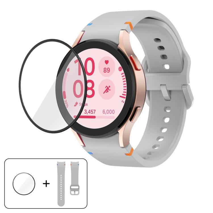 プレーンステッチシリコンウォッチバンド 3Dカーブフィルム付き、Samsung Galaxy Watch FE 40mm用、Samsung Galaxy Watch7 44mm用、Samsung Galaxy Watch7 40mm用、Samsung Galaxy Watch6 Classic 47mm用