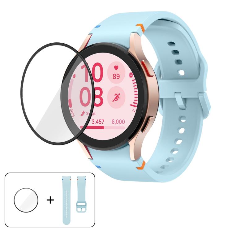 プレーンステッチシリコンウォッチバンド 3Dカーブフィルム付き、Samsung Galaxy Watch FE 40mm用、Samsung Galaxy Watch7 44mm用、Samsung Galaxy Watch7 40mm用、Samsung Galaxy Watch6 Classic 47mm用