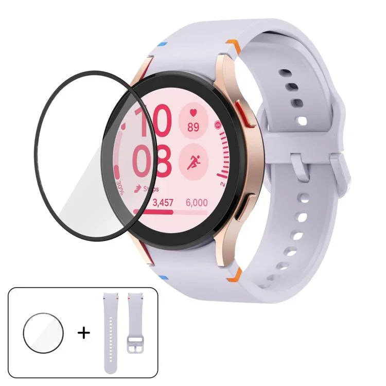 プレーンステッチシリコンウォッチバンド 3Dカーブフィルム付き、Samsung Galaxy Watch4 Active 40mm用、Samsung Galaxy Watch4 Active 44mm用