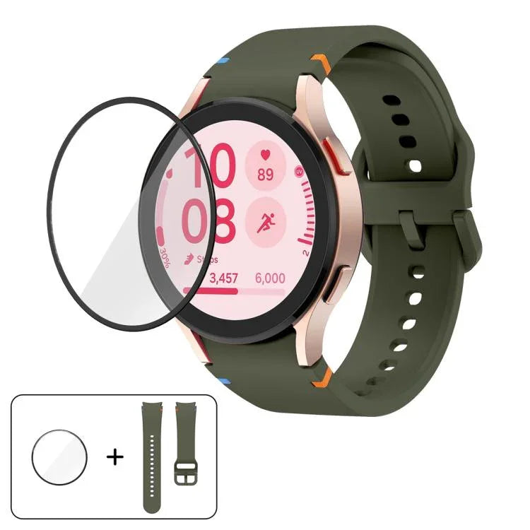 プレーンステッチシリコンウォッチバンド 3Dカーブフィルム付き、Samsung Galaxy Watch4 Active 40mm用、Samsung Galaxy Watch4 Active 44mm用