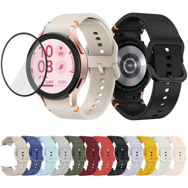 プレーンステッチシリコンウォッチバンド 3Dカーブフィルム付き、Samsung Galaxy Watch4 Active 40mm用、Samsung Galaxy Watch4 Active 44mm用