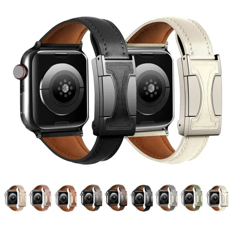 磁気バックル小型ウエスト無地本革時計バンド、Apple Watch 46mm / 49mm / 45mm / 44mm用、Apple Watch 42mm / 41mm / 40mm / 38mm用