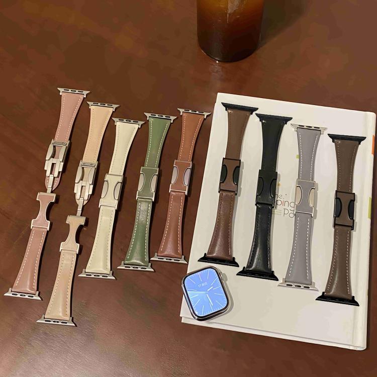 磁気バックル小型ウエスト無地本革時計バンド、Apple Watch 46mm / 49mm / 45mm / 44mm用、Apple Watch 42mm / 41mm / 40mm / 38mm用