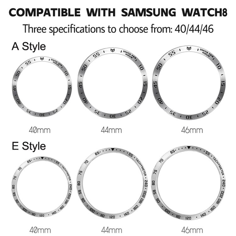スマートウォッチ保護フレームメタルベゼルリング、スタイル：Aスタイル、Samsung Galaxy Watch8 Classic 46mm用、Samsung Galaxy Watch8 44mm用、Samsung Galaxy Watch8 40mm用