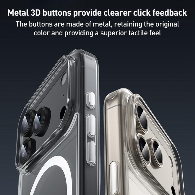 ZGA Magsafe メタルボタン クリアPCハイブリッドTPUスマホケース、iPhone 17 Pro Max用、iPhone 17 Pro用、iPhone 17用