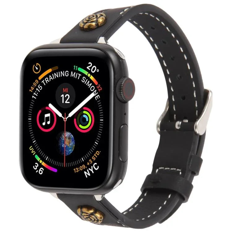 リベットカメリアスキンフィールマイクロファイバーレザーバンド、Apple Watch 46mm / 49mm / 45mm / 44mm用、Apple Watch 42mm / 41mm / 40mm / 38mm用