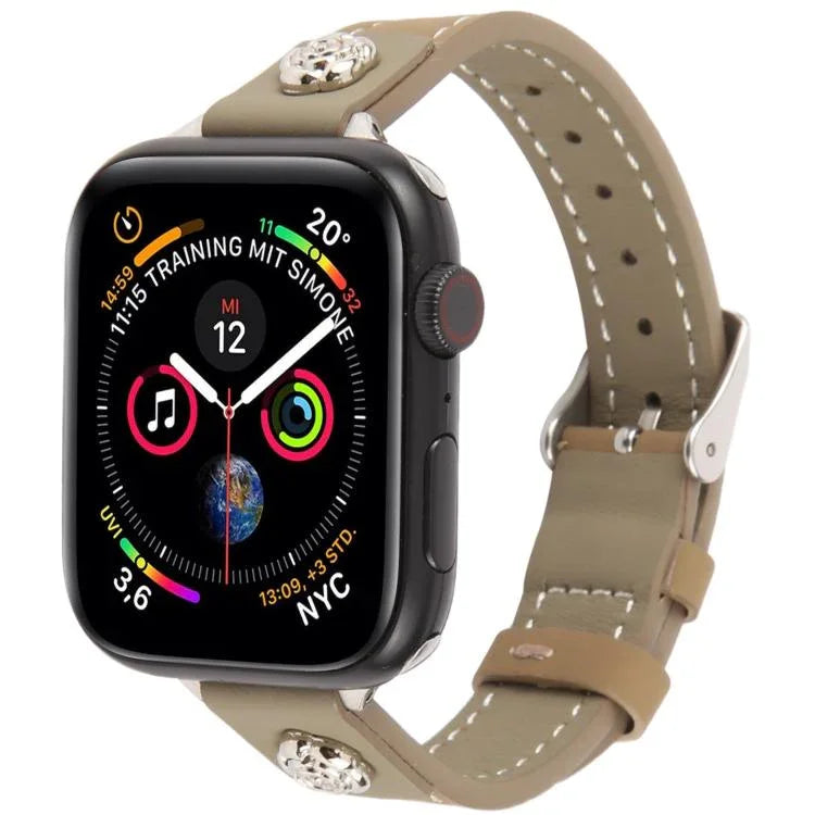 リベットカメリアスキンフィールマイクロファイバーレザーバンド、Apple Watch 46mm / 49mm / 45mm / 44mm用、Apple Watch 42mm / 41mm / 40mm / 38mm用