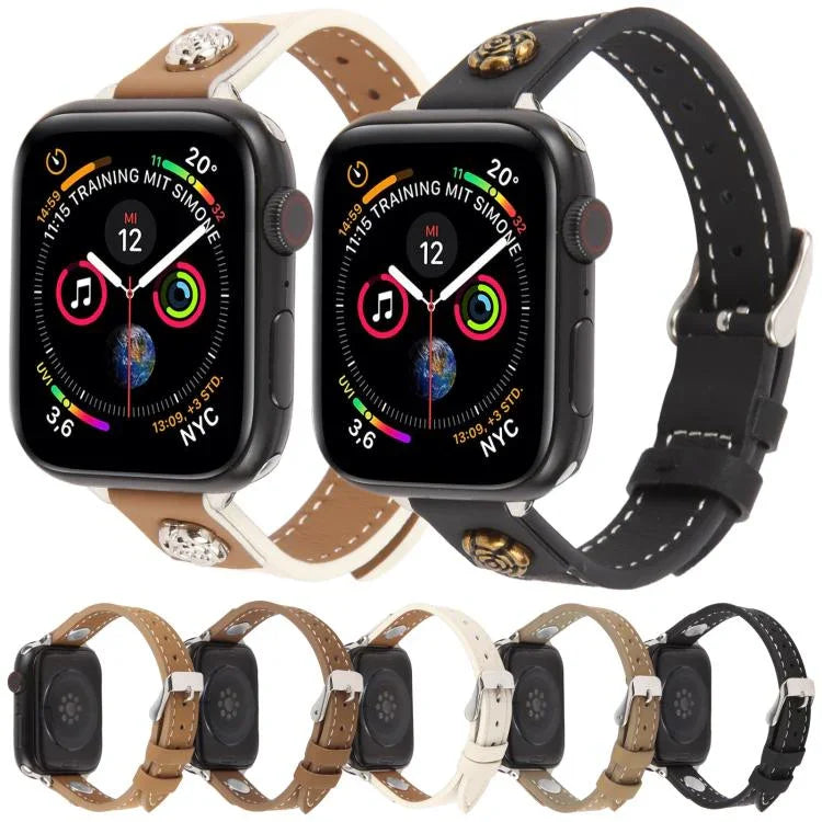 リベットカメリアスキンフィールマイクロファイバーレザーバンド、Apple Watch 46mm / 49mm / 45mm / 44mm用、Apple Watch 42mm / 41mm / 40mm / 38mm用