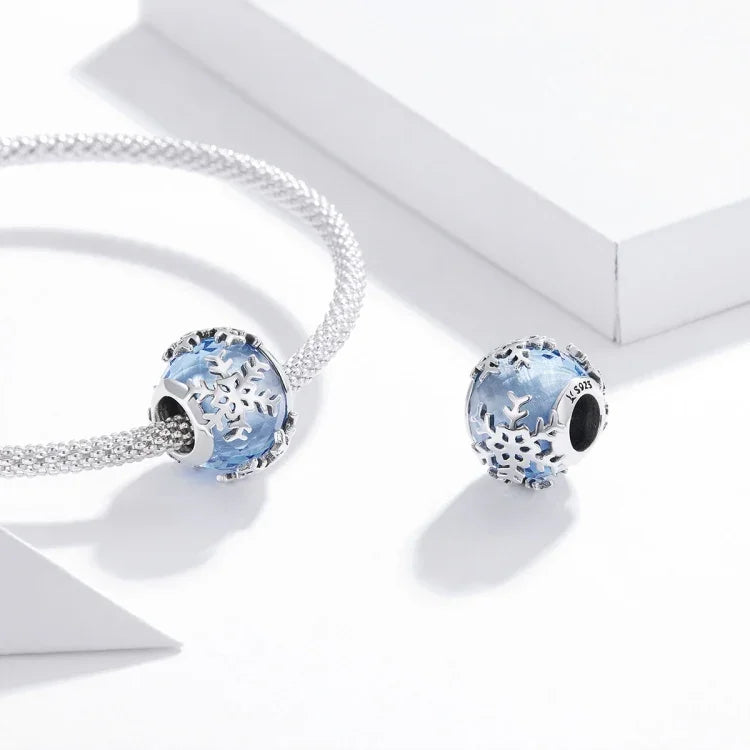 S925スターリングシルバー クリスタル 雪の結晶 ビーズ DIY ブレスレット ネックレス アクセサリー、雪の結晶