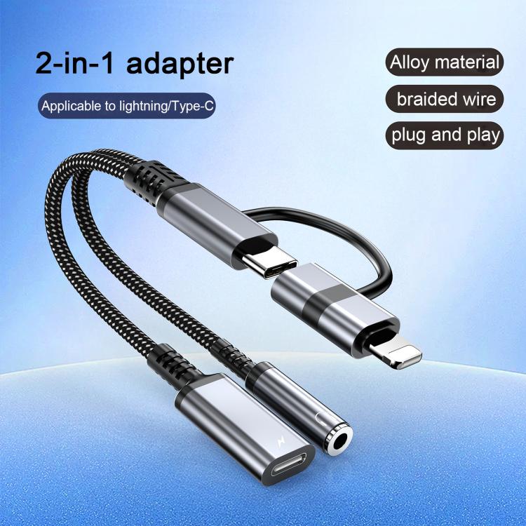 4in1 USB-C / Type-C、8ピンからUSB-C / Type-C、3.5mmオーディオケーブルアダプター、Type-C、8ピンからUSB-C / Type-C、3.5mm