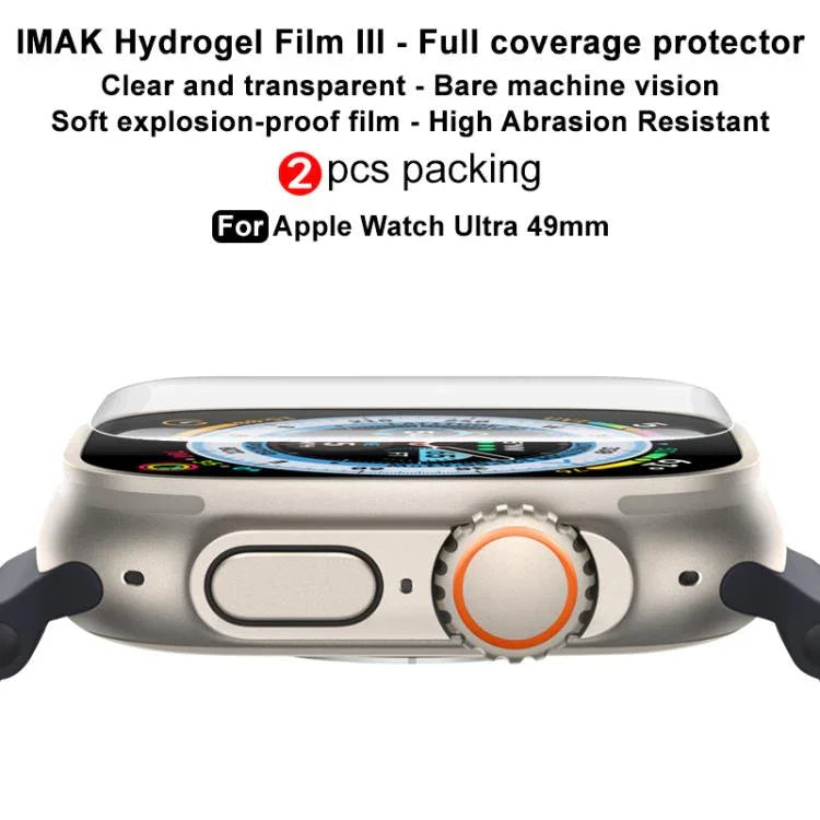 2枚セット imak 曲面フルスクリーンハイドロゲルフィルムプロテクター、Apple Watch Ultra 1/2/3 49mm用