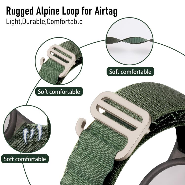 xDfind シルバーバックルループナイロンバンドスタイル 紛失防止トラッカー保護カバー AirTag 第2世代 / AirTag 第1世代用