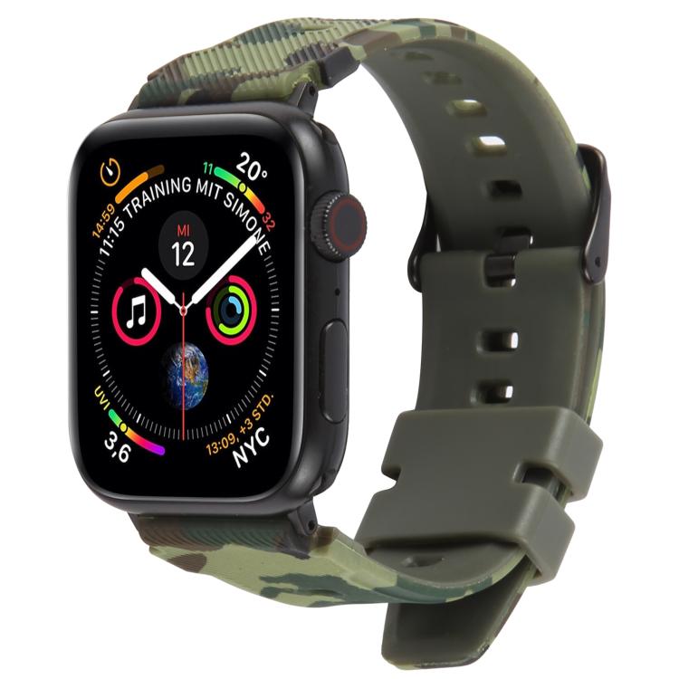 xDfind ブラックコネクター カモフラージュプリントシリコンウォッチバンド、Apple Watch 42 / 44 / 45 / 46 / 49mm用、Apple Watch 38 / 40 / 41 / S10 42mm用