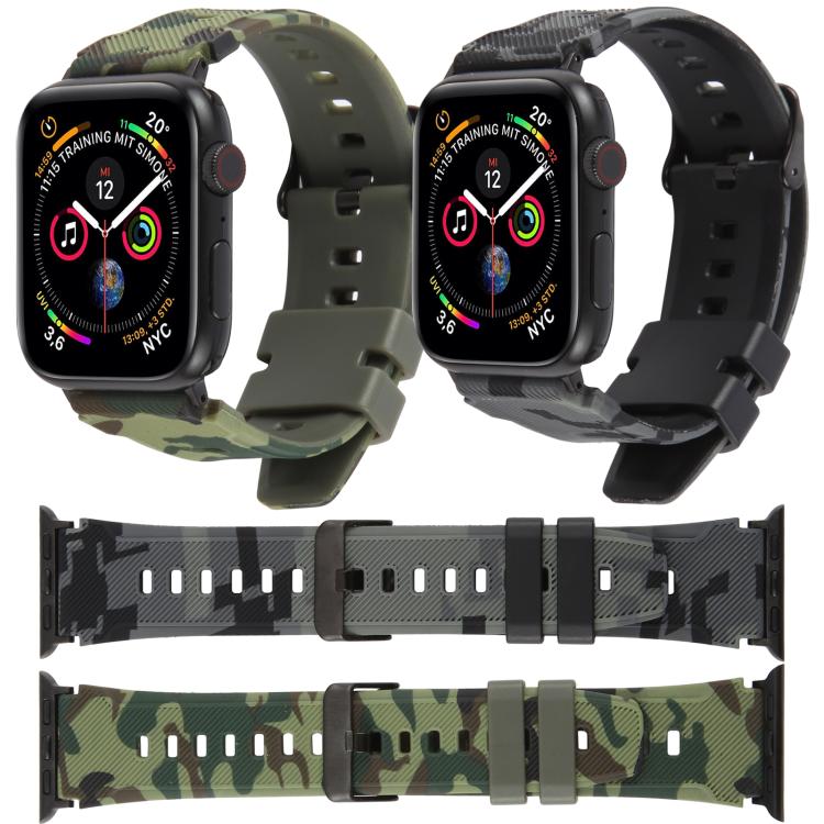 xDfind ブラックコネクター カモフラージュプリントシリコンウォッチバンド、Apple Watch 42 / 44 / 45 / 46 / 49mm用、Apple Watch 38 / 40 / 41 / S10 42mm用