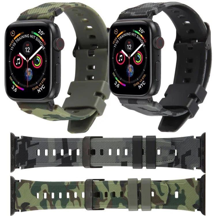 xDfind ブラックコネクター カモフラージュプリントシリコンウォッチバンド、Apple Watch 42 / 44 / 45 / 46 / 49mm用、Apple Watch 38 / 40 / 41 / S10 42mm用