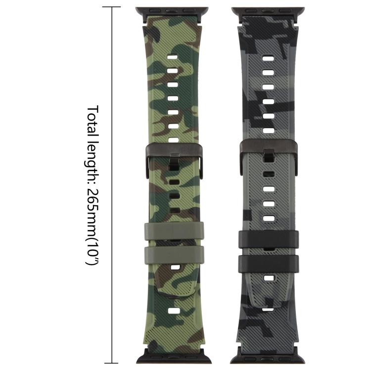 xDfind ブラックコネクター カモフラージュプリントシリコンウォッチバンド、Apple Watch 42 / 44 / 45 / 46 / 49mm用、Apple Watch 38 / 40 / 41 / S10 42mm用