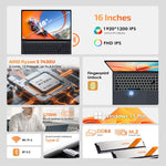 GXMO T160 16インチ Windows 11 ノートパソコン、16GB+512GB、AMD Ryzen 5 7430U ヘキサコアプロセッサー、EUプラグ、USプラグ、UKプラグ、AUプラグ