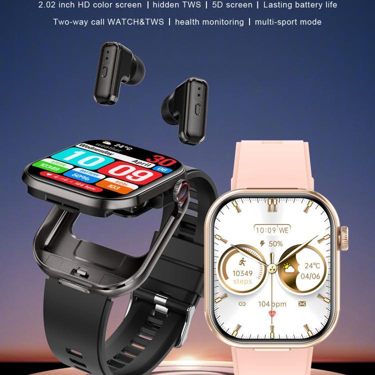 T99 2.02インチスクエアスクリーン 2イン1 Bluetoothイヤホン IP67防水スマートウォッチ、血中酸素モニタリング対応