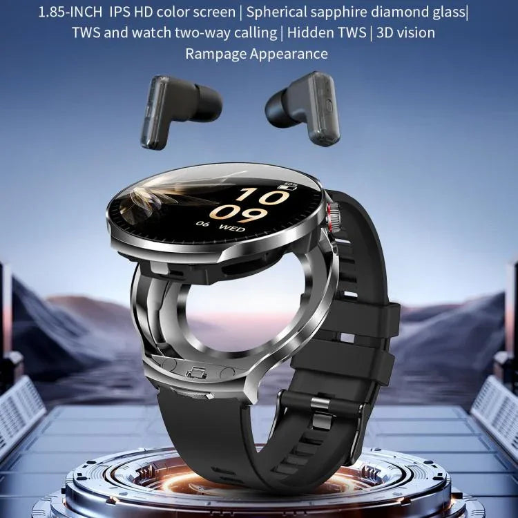T100 1.85インチラウンドスクリーン 2イン1 Bluetoothイヤホン IP67防水スマートウォッチ、血中酸素モニタリング対応