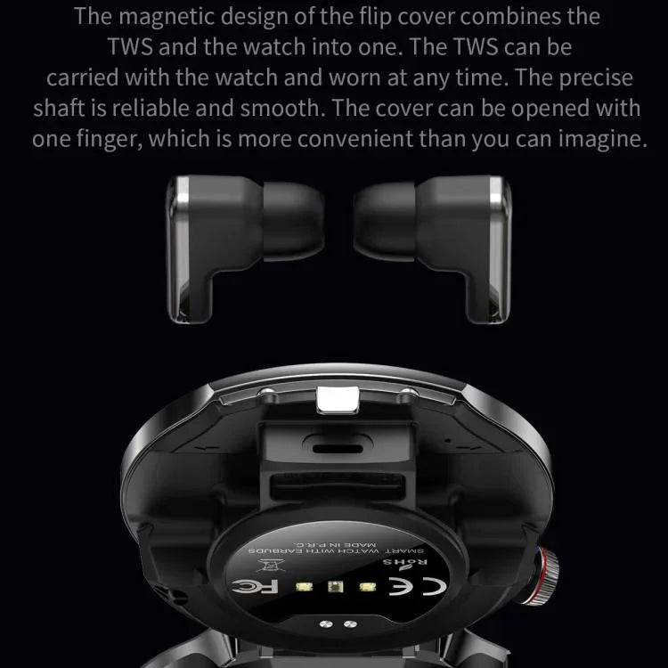T100 1.85インチラウンドスクリーン 2イン1 Bluetoothイヤホン IP67防水スマートウォッチ、血中酸素モニタリング対応