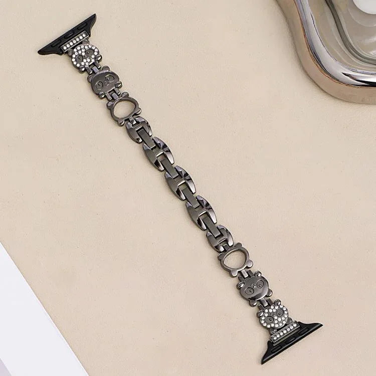 xDfind レッサーパンダ形 ダイヤモンドメタルウォッチバンド、Apple Watch 42 / 44 / 45 / 46 / 49mm用、Apple Watch 38 / 40 / 41 / S11 42mm用