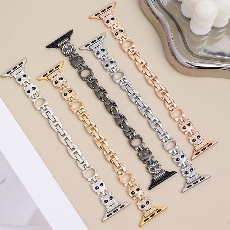 xDfind レッサーパンダ形 ダイヤモンドメタルウォッチバンド、Apple Watch 42 / 44 / 45 / 46 / 49mm用、Apple Watch 38 / 40 / 41 / S11 42mm用