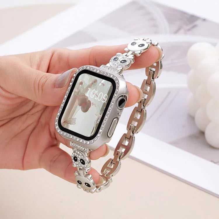 xDfind レッサーパンダ形 ダイヤモンドメタルウォッチバンド、Apple Watch 42 / 44 / 45 / 46 / 49mm用、Apple Watch 38 / 40 / 41 / S11 42mm用