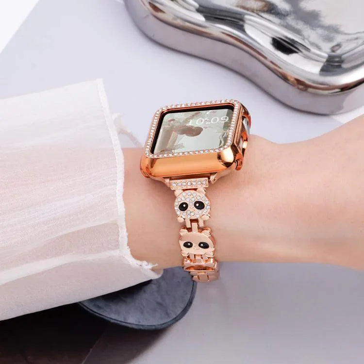 xDfind レッサーパンダ形 ダイヤモンドメタルウォッチバンド、Apple Watch 42 / 44 / 45 / 46 / 49mm用、Apple Watch 38 / 40 / 41 / S11 42mm用