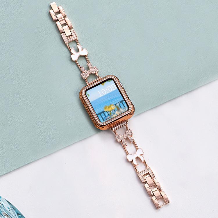 xDfind リボン結びチェーンブレスレット ダイヤモンドメタルウォッチバンド、Apple Watch 42 / 44 / 45 / 46 / 49mm用、Apple Watch 38 / 40 / 41 / S11 42mm用