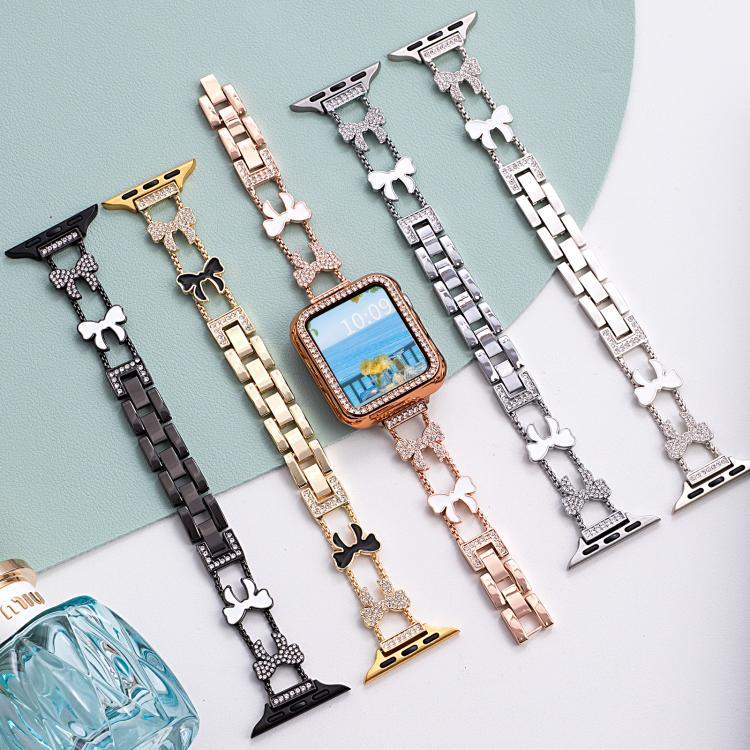 xDfind リボン結びチェーンブレスレット ダイヤモンドメタルウォッチバンド、Apple Watch 42 / 44 / 45 / 46 / 49mm用、Apple Watch 38 / 40 / 41 / S11 42mm用