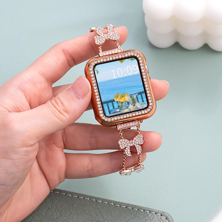 xDfind リボン結びチェーンブレスレット ダイヤモンドメタルウォッチバンド、Apple Watch 42 / 44 / 45 / 46 / 49mm用、Apple Watch 38 / 40 / 41 / S11 42mm用
