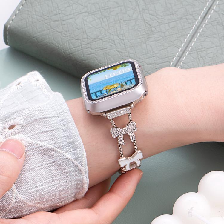 xDfind リボン結びチェーンブレスレット ダイヤモンドメタルウォッチバンド、Apple Watch 42 / 44 / 45 / 46 / 49mm用、Apple Watch 38 / 40 / 41 / S11 42mm用