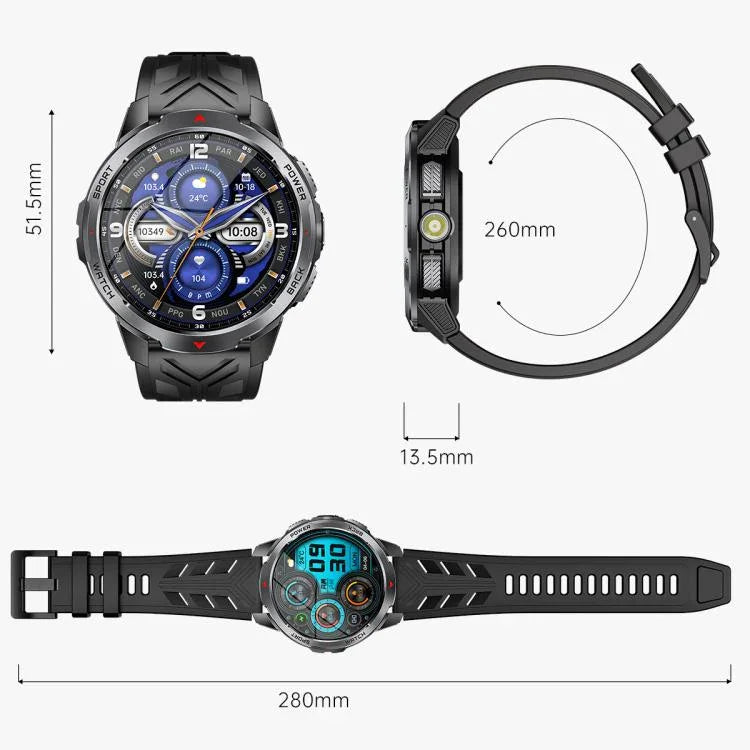 KT88 1.7 inch TFT Screen Outdoor Sports Smart Watch 3ATM Waterproof with Flashlight
