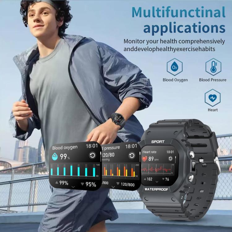LC31 1.75インチTFTフルタッチスクリーン Bluetooth通話対応 アウトドアスポーツスマートウォッチ フラッシュライト付き